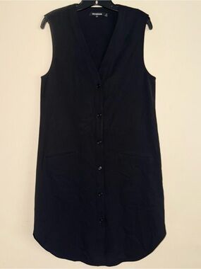 Tess Giberson Black Wool Button Down Sleeveless Shirt Dress Size 4
